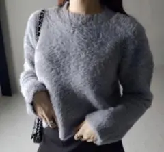 ミームセレクト　カラーリッチシャギーニットトップス　グレー