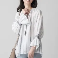 美品23区 M 38 LIBECO リネン100 ストライプ ブラウス ゆったり - メルカリ