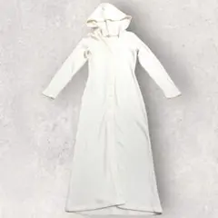 【良品】ロングワンピース　ロングニット　アイボリー　フード付き　a3597