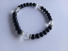 【水晶8mm&オニキス6mmブレスレット】 　送料無料　匿名配送
