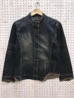 00's ボーホーシック 古着 アシメデザイン デニムライダースジャケット