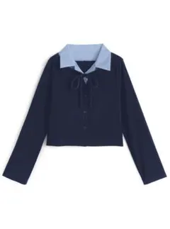 【F】グレイル　レディース　トップス　シャツレイヤード　リボン　服　長袖　ブルーのサムネイル