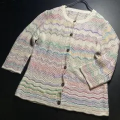 希少✨泉州ニット 日本製 70s〜80s ジグザグかぎ編みカーディガン カラフル