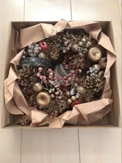 クリスマスリース ドライフラワー ゴールド ピンク