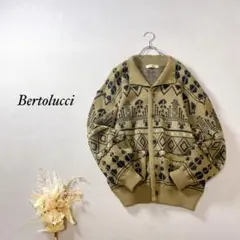 Bertolucci ニットカーディガン ダブルポケット 総柄 緑 ウール