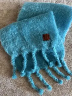 LOEWE モヘアフリンジマフラー　ターコイズ