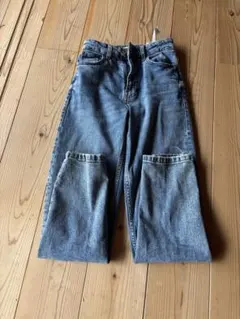 ZARA ライトブルー カットオフデザイン ワイドレッグジーンズ