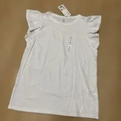新品　ユニクロ ガールズ 160 スムースコットン フリルTシャツ 白　綿100