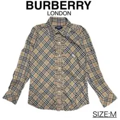 美品 BURBERRY バーバリー ノバチェック柄 フロントフリル ブラウス