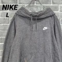 【NIKE】✔ ワンポイントロゴ刺繍 スウェットパーカー チャコール US古着