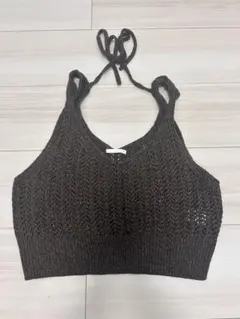 ダークブラウン ニットビスチェ クロップド丈 GU