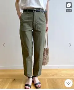 カーキ色ハイウエストワークパンツ Lサイズ