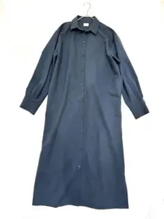 美品アーバンリサーチドアーズ長袖シャツロングワンピースボタン前開きM濃紺ネイビー