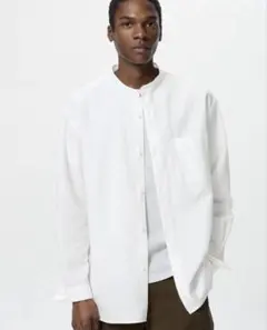 二枚セット　ユニクロ コットンリネンスタンドカラーシャツ　長袖シャツ