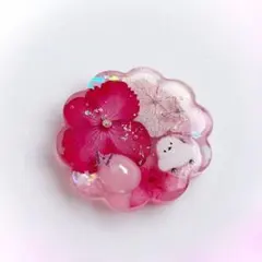 4398】シマエナガちゃんのいる パープルレジンヘアゴム アネモネ 蝶