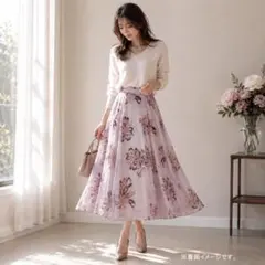 JUSGLITTY ジャスグリッティー 花柄 フレア ロングスカート ピンク 1のサムネイル