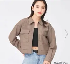 【未使用】GU ショート　クロップドシャツジャケット　チェック　Sサイズ