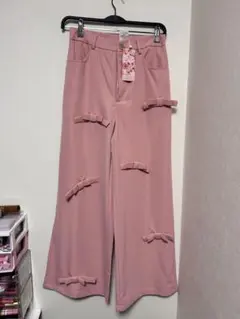 リボン付き ワイドパンツ ピンク