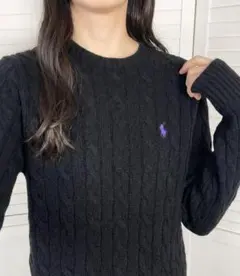 ポロラルフローレン　ケーブルニット セーター クルーネック ブラック系