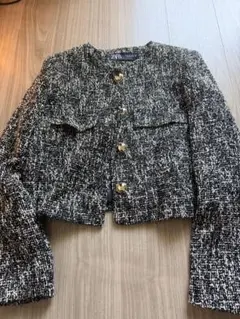 A*)様 ノーカラーツイードジャケット ブラック・ホワイト