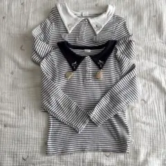 cottoli 襟付きセーラー ロンＴ リブ ボーダー 100 双子 ペア