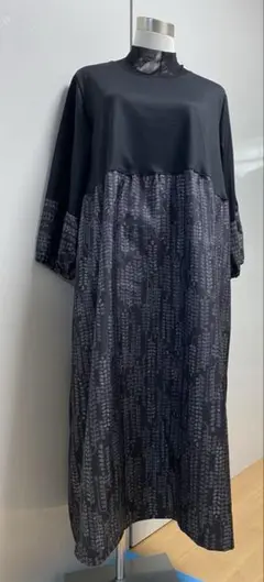 2148 着物リメイク　大島紬　長袖ワンピース　M〜L