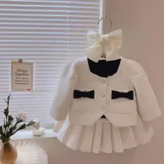 【新品】120cm ホワイト リボン付きジャケットとスカートセット 2点セット