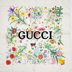 GUCCI グッチ スカーフ 大判 イチゴ チェリー 蝶 カゴ シルク レッド