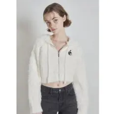 epine shaggy knit zipper hoodie ivory