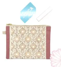 感謝SALE❣️インド刺繍リボンのポーチ♡ベージュ刺繍リボンピンク生地