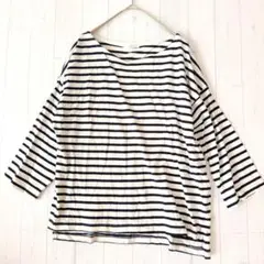 シネマクラブ ストライプ ボートネック 五分袖 カットソー L