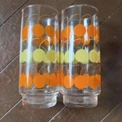 【昭和レトロ】さくらんぼ柄　ガラスコップ2個セット