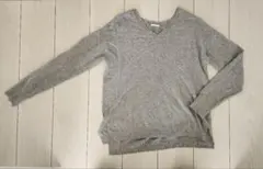 GU グレー Vネック 長袖ニットセーターL
