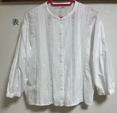 ホワイト 長袖刺繍ブラウス