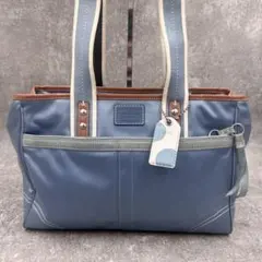 【希少】COACH 22410 レザー トートバッグ 本革 青 ブティックライン 希少】COACH 22410 レザー トートバッグ 本革 青 ブティックライン