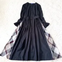 極美品✨ブルーレーベルクレストブリッジ チェック ベルト ロングワンピース 紺