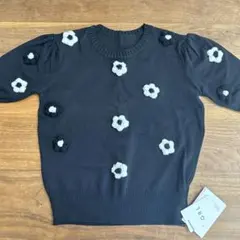 【新品】GRL グレイル お花 半袖 ニット ブラック モノトーン 韓国