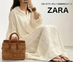 新品！ZARA　カットワークエンブロイダリーミディワンピース