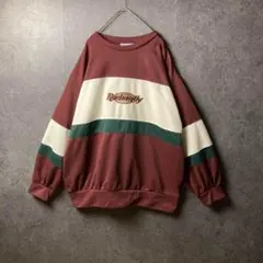 VINTAGE スウェット　L 古着　白　ボルドー　緑　刺繍　ゆるだぼ