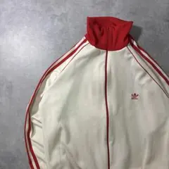 adidas 80sトラックジャケット デサント製 クリーム レッド XL