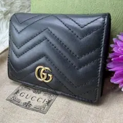 美品✨️グッチ 二つ折り財布 GGマーモント キルティング レザー 黒 人気定番