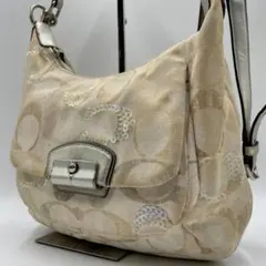 良品 COACH ショルダーバッグ キャンバス ベージュ シグネチャー 斜め掛け