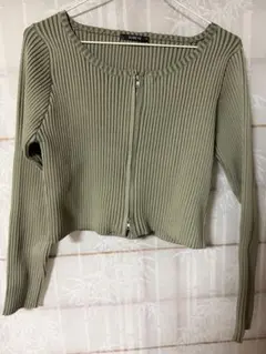 リブ編みオリーブグリーンカーディガン