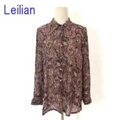 レリアン 長袖シャツ ブラウン ペイズリー柄 ポリエステル９C4573