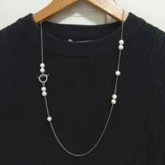 マンテル＆8㎜コットンパールのステーションネックレス　ラリエットネックレス