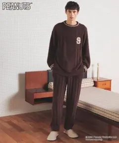 新品65098 ナルエー PEANUTSケーブルニットメンズセットアップパジャマ