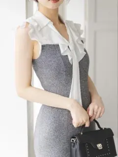 【美品】SNIDEL Sustainableフリルカラードッキングワンピース