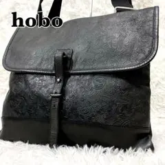 HOBO　ショルダーバッグ　PC可　A4可　エンボス加工　花柄　レザー　ブラックのサムネイル