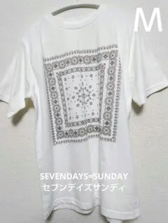 セブンデイズサンデイ 【Ｍ】 プリント柄 Ｔシャツ 白 レディース トップス