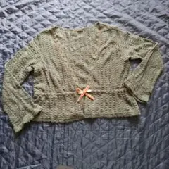 SPPS ダークグレー レース編みカーディガン L